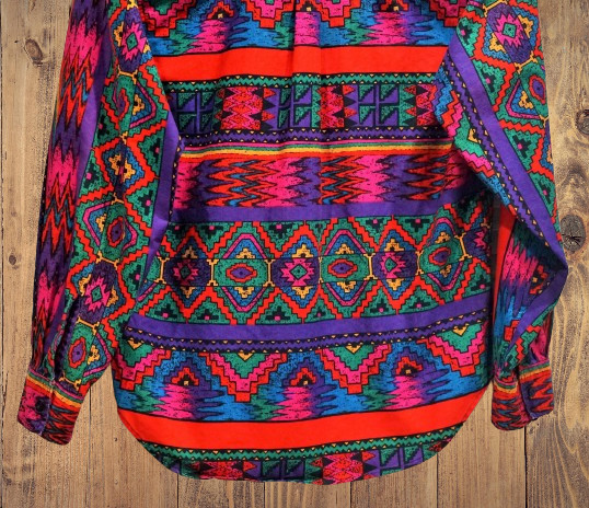 Vintage 80s Wrangler Authentic Western Apparel Colorful Aztec Shirt Womens M EUC