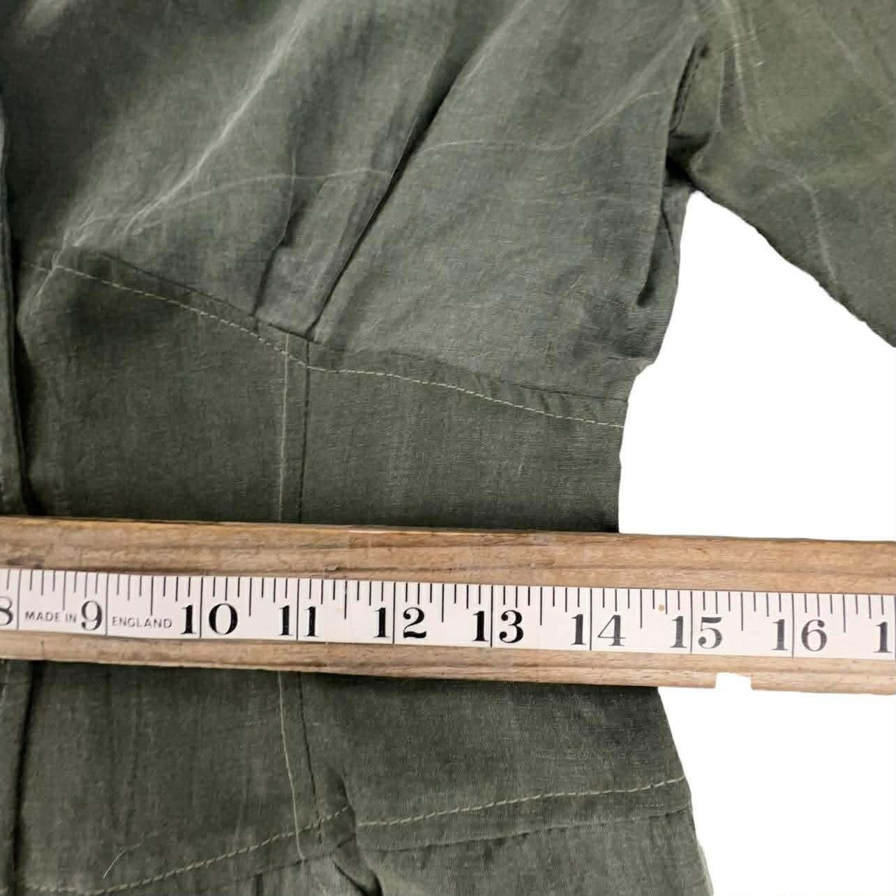 Vintage Jonathan Martin Olive Green Button Front Corset Waist Puffy Sleeve Dress
