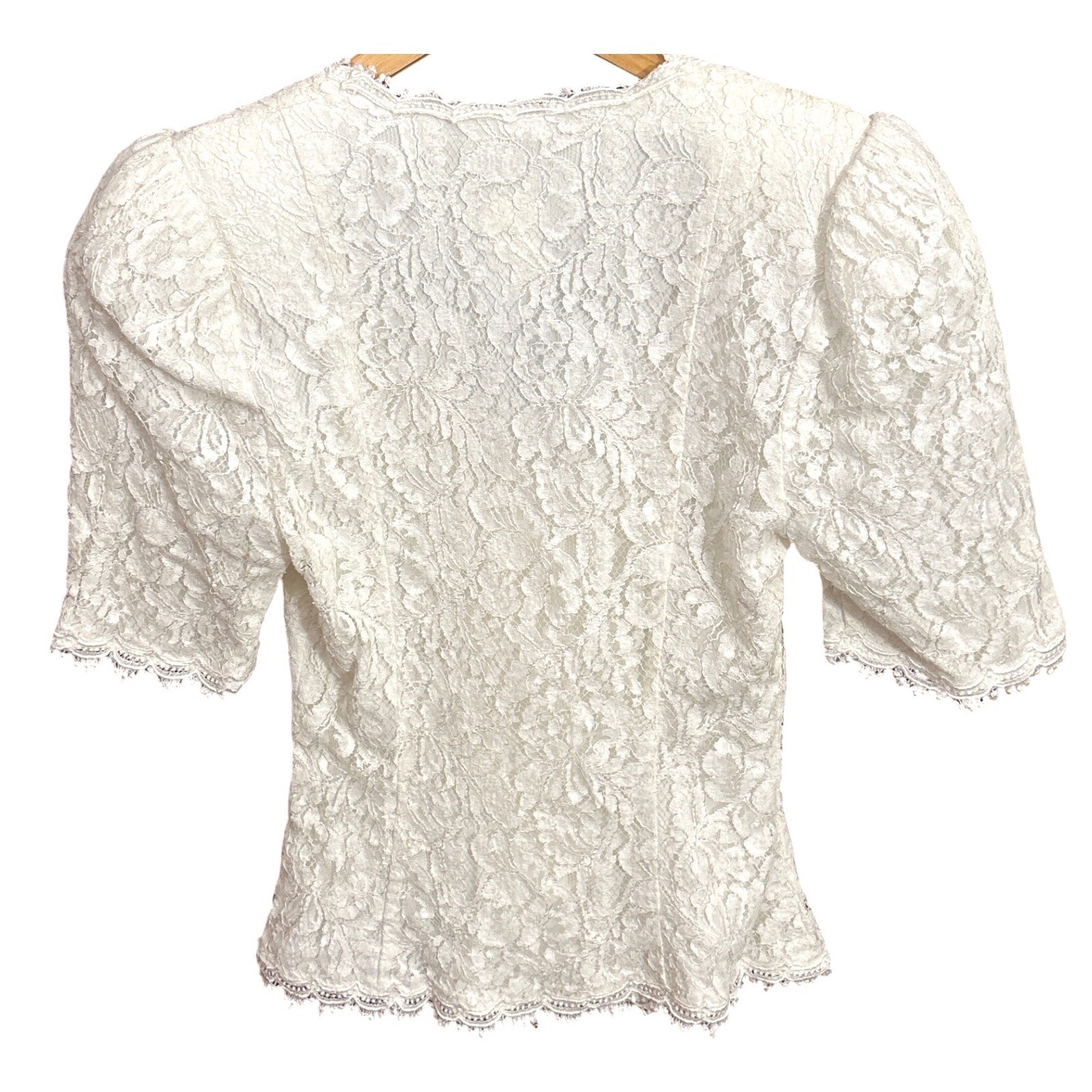 90s Scott McClintock Lace Blouse Cottagecore Victorian Ivory Short Sleeve Top