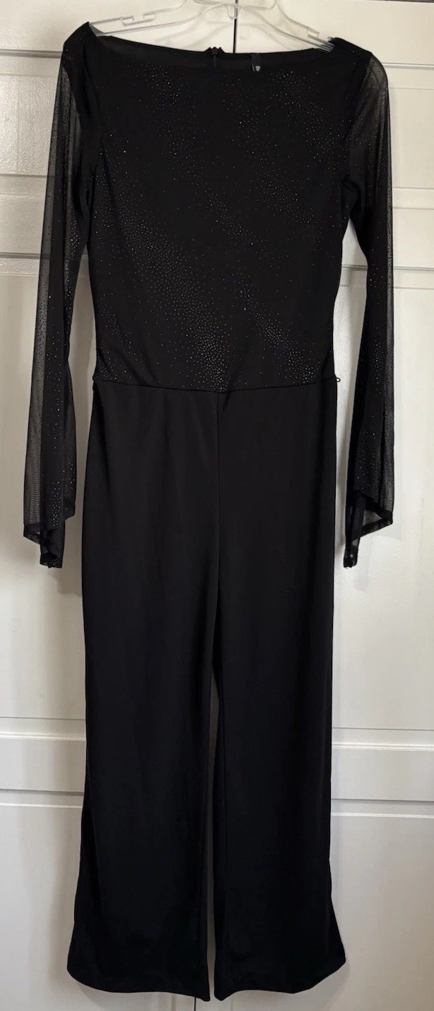 Vintage Y2K Trixxi Black Glitter Jumpsuit Size 7 Witchy Goth Made In USA