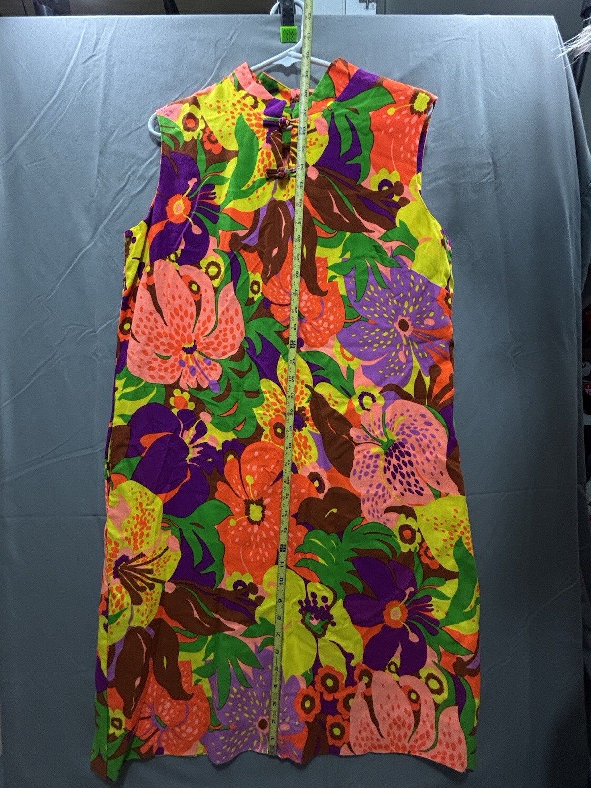 Vintage Sun Fashions of Hawaii Floral Dress Woven Cotton Bold Flowers Sleeveless