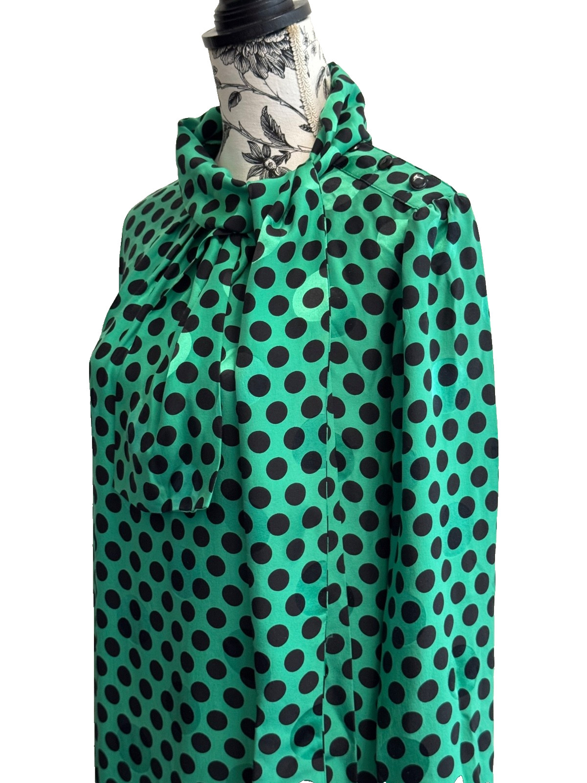Vintage Emanuel Ungaro Ter silk green black polka dot dress size 6