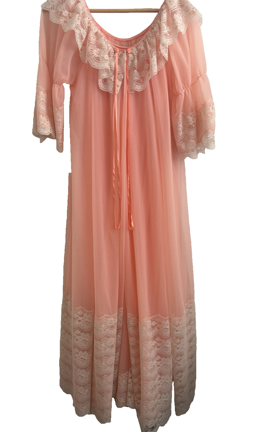 Intime CA Peignoir Negligee Lingerie Robe Gown Set 1960s? Orange Chiffon Lace