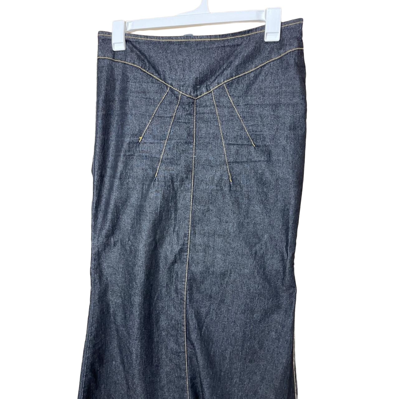 Bisou Bisou Dark Wash Contrast Stitching Maxi Length Denim Skirt Size 12