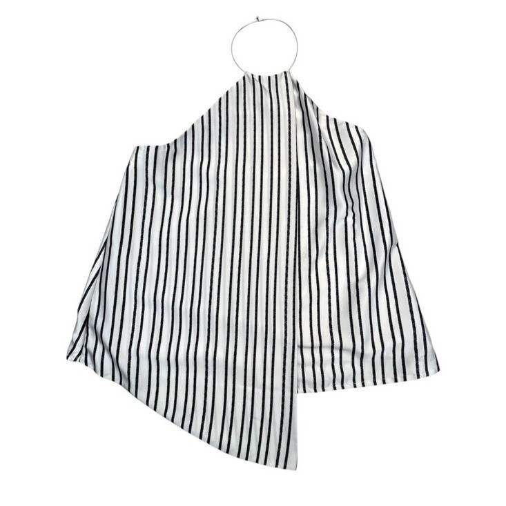 Halston Halter Top Black White Stripe Asymmetric Diagonal Panel Old Money XS
