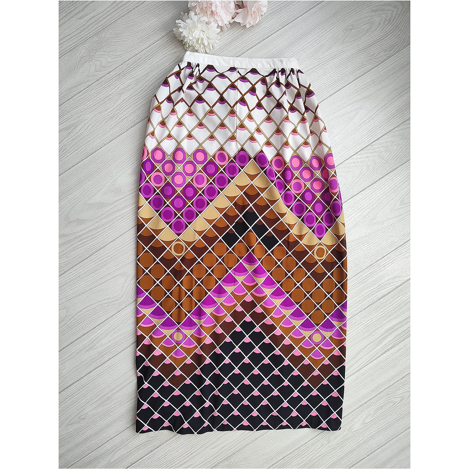 60s-70s Mod Psychedelic Maxi Skirt Purple Geometric Diamond Print Vintage Boho M