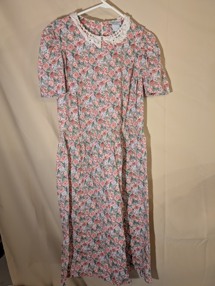 Vintage Stuart Alan Petites Floral Dress Lace Collar Cottagecore Size 12 USA