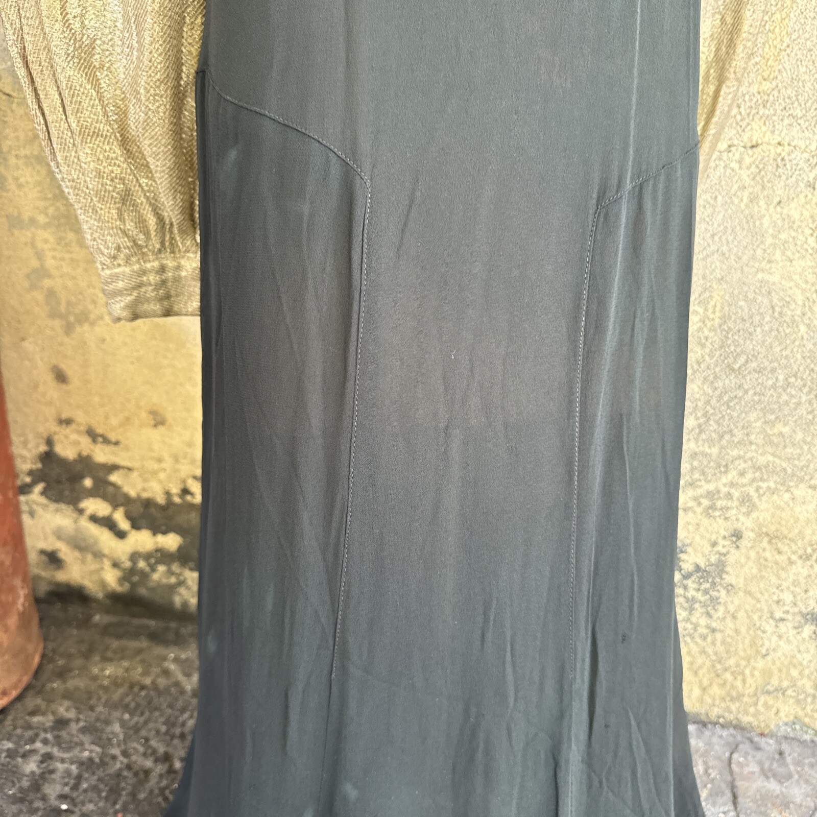 Vintage 1930s Black Silk Dress Silver Lamé Balloon Sleeves Metal Bead Accents