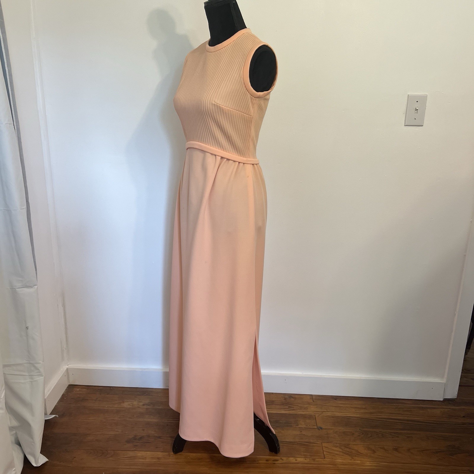 Vintage 60s Blush Pink Mod Romantic Maxi Dress Andrea Gayle Knit Jackie Size M