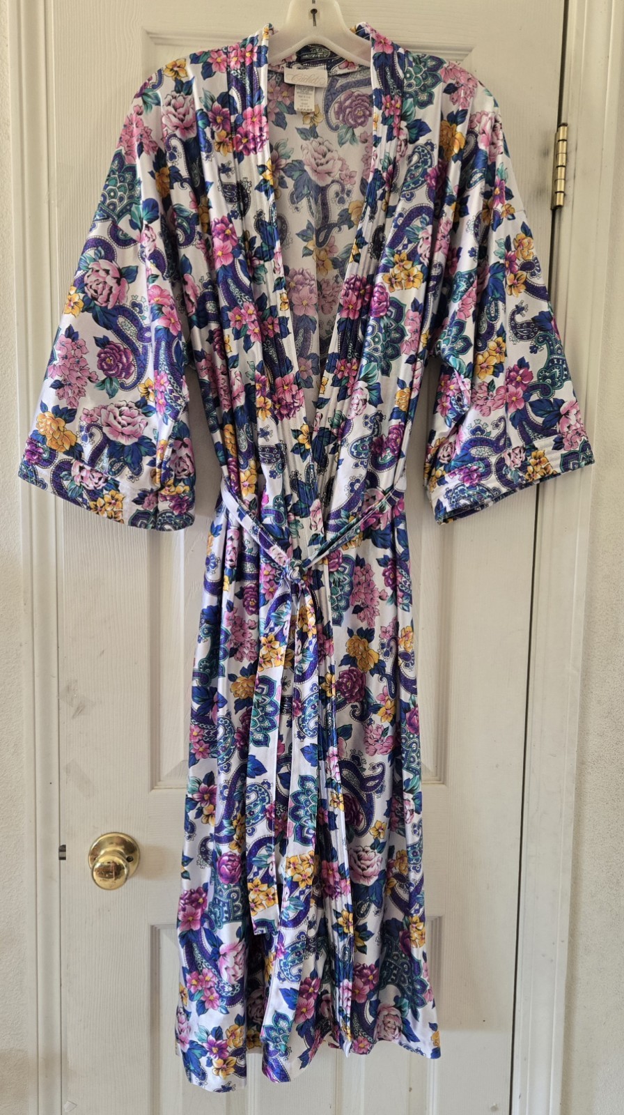 1980s CACHET Floral Silky Kimono Style Polyester Robe Size Medium 12/14
