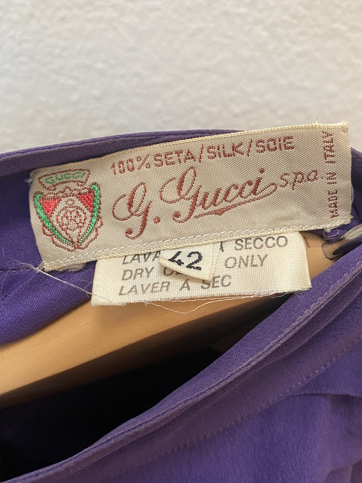 GUCCI Authentic Vintage 80s Purple Silk Pleated L/S Lined Blouse Size 42 Italy