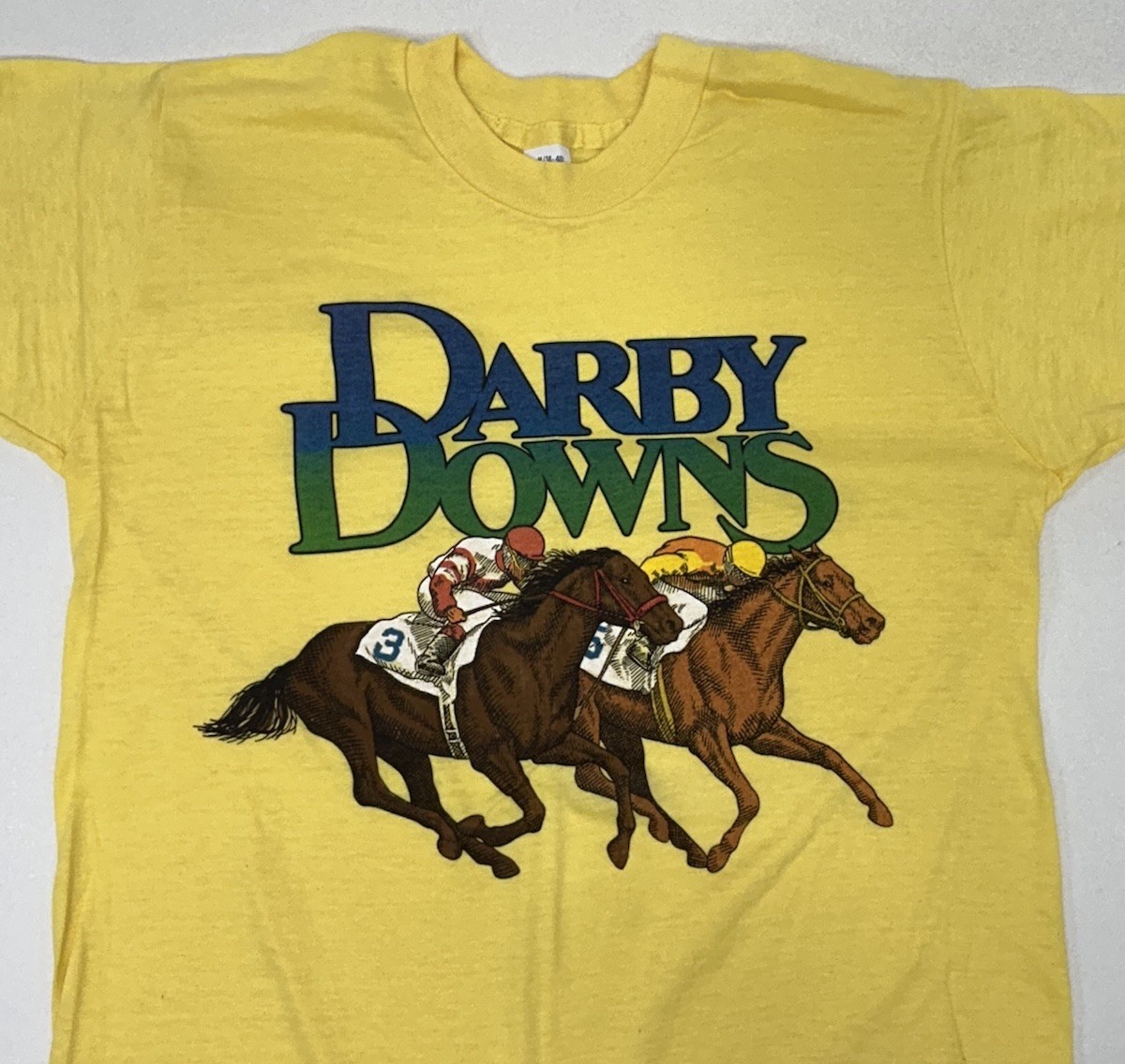 Vintage 1980s Single Stitched Darby Downs Horse Racing T-Shirt Size M (38-40)
