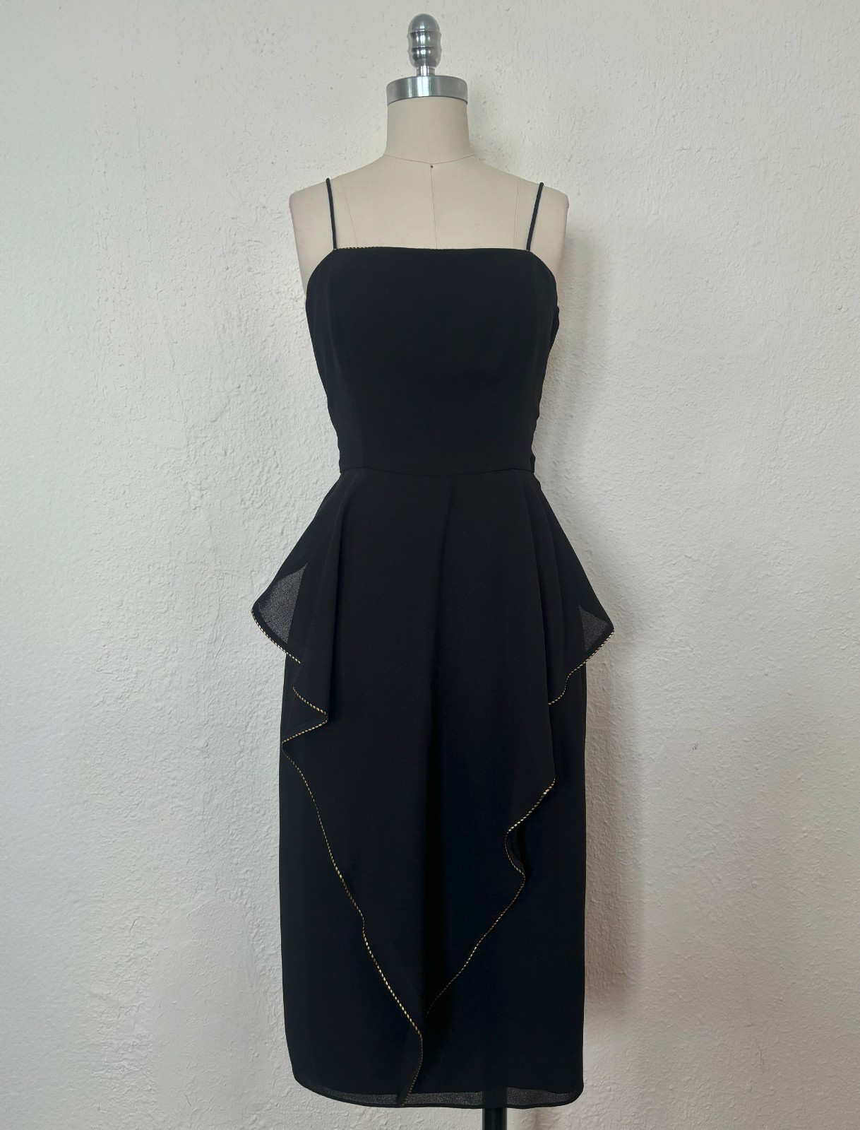 1970s Black Spaghetti Strap Dress by David Morris, Extra Small to Small