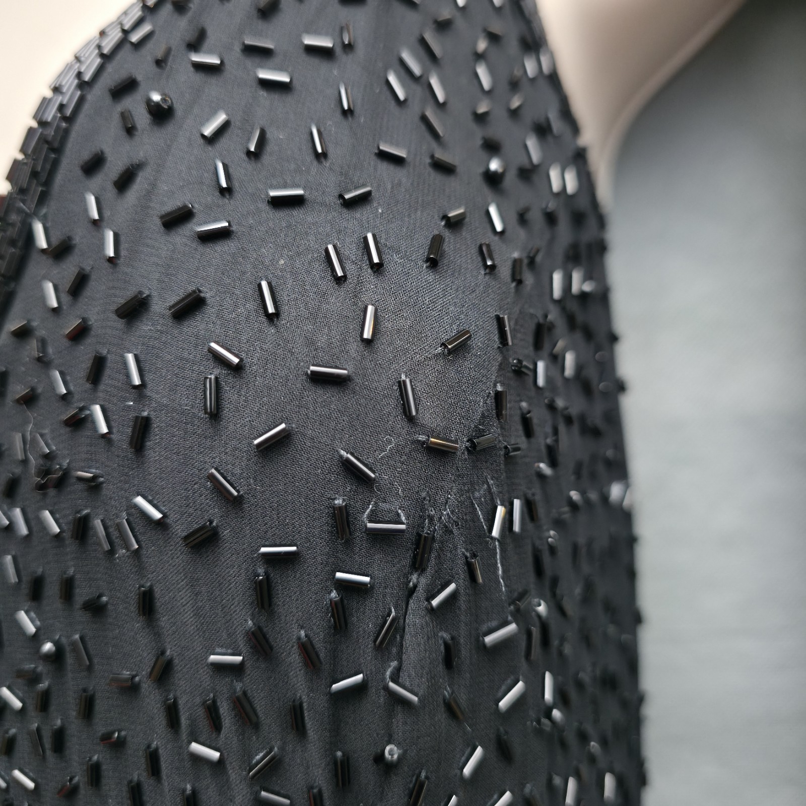 Vintage Niteline by Della Roufogali Black Gold Beaded Fringe Cocktail Dress
