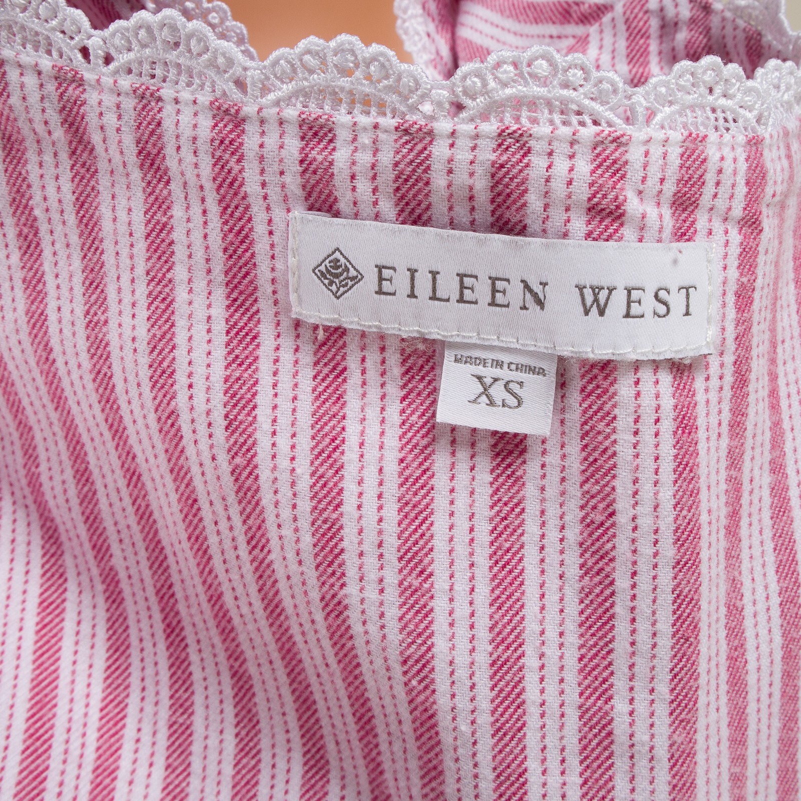 💖 EILEEN WEST Red Pin Striped Flannel Nightgown Long Sleeve Pockets Pintucks XS