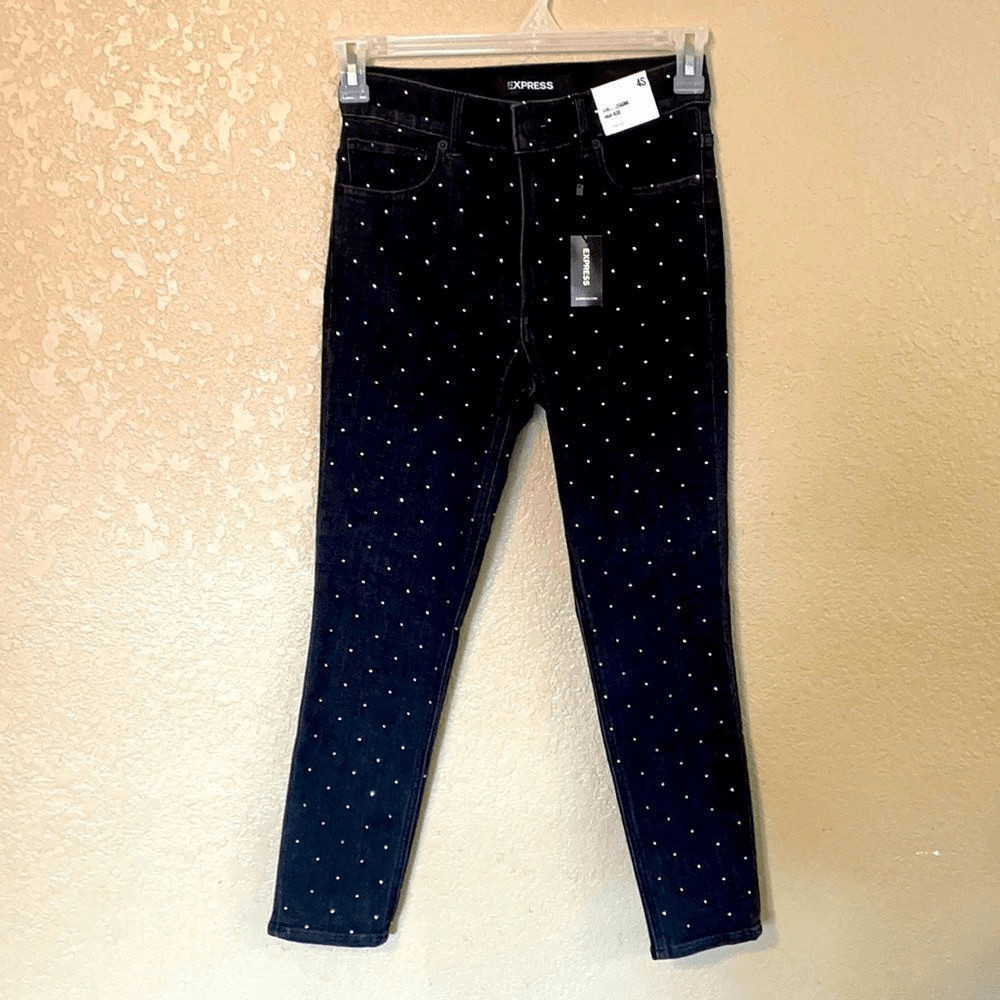 Express Black Rhinestone High Rise Ankle Skinny Jeans 4 Short NWT