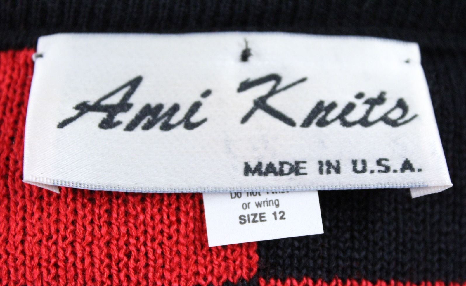 VTG 80s Ami Knits Black Red Checkerboard Crown Sweater NWOT M L Bold Shoulders