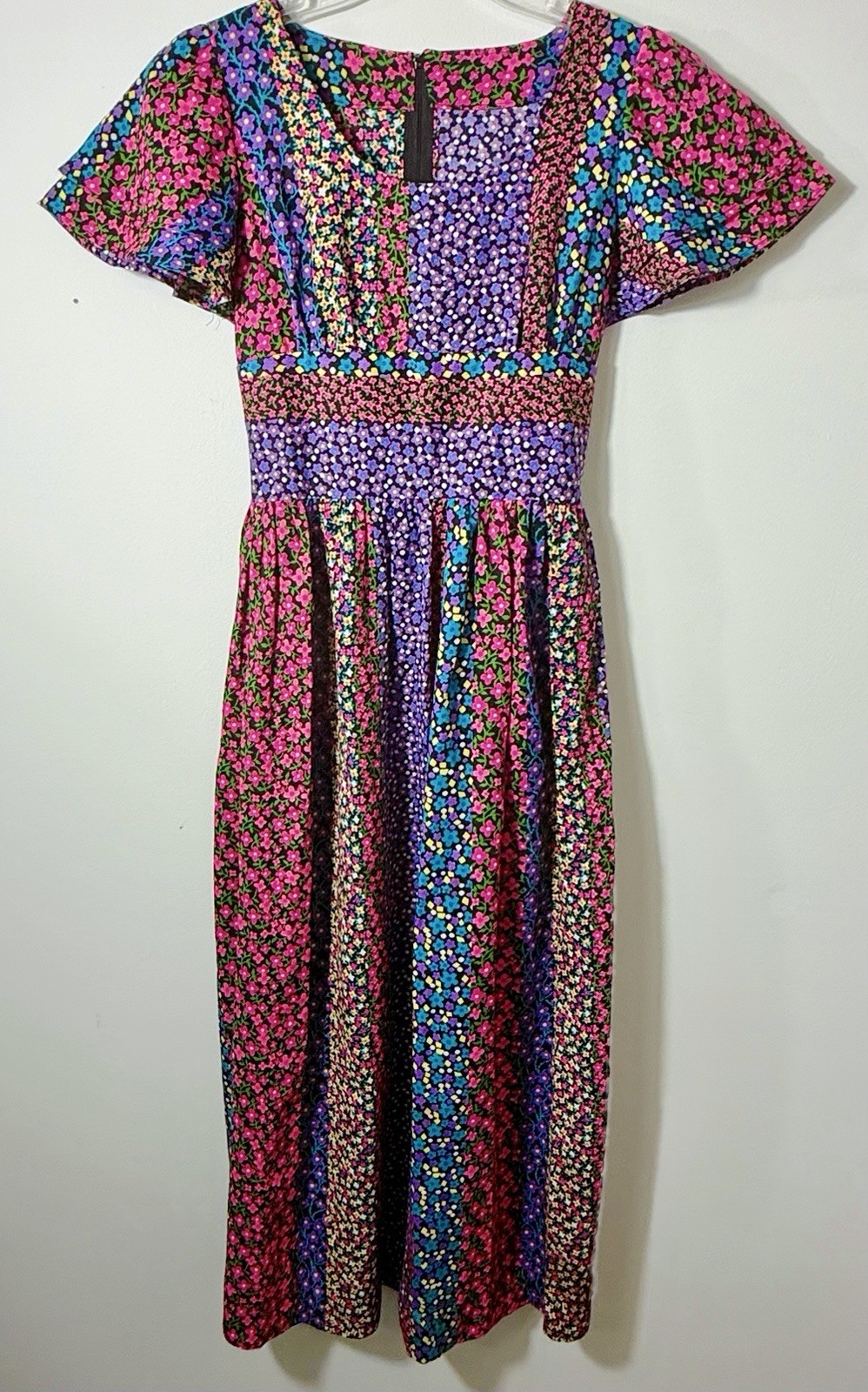 Vintage Homemade Dress Womens Small Maxi Boho Hippie 70’s Patchwork Flower Power
