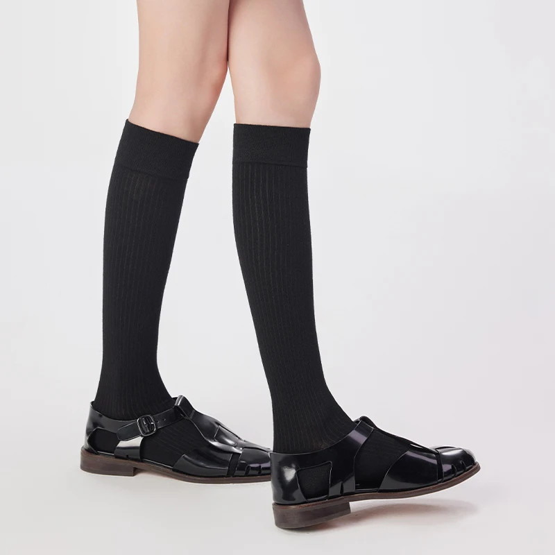 Women Knee Calf Mid Length Socks Lightweight and Warm Cold Proof Fine Wool Strip