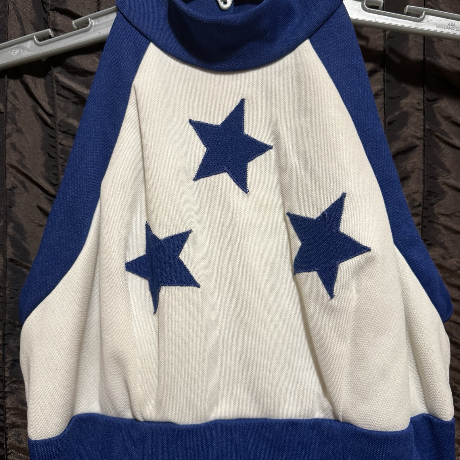 Majorette Batton Twirler Romper Uniform Blue White High Neck Sleeveless Vtg 60s
