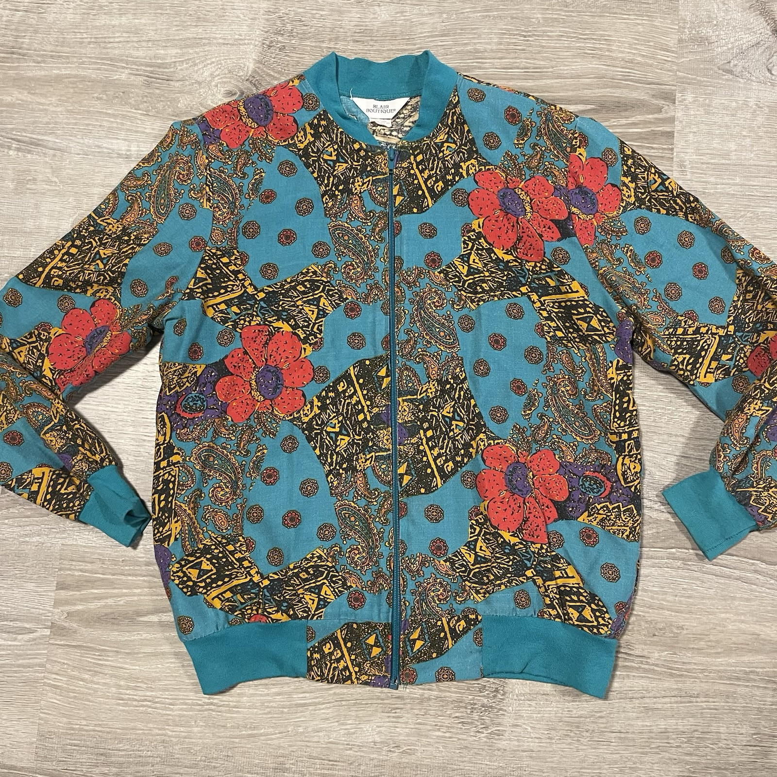 COLORFUL BLAIR BOUTIQUE ZIP UP LIGHTWEIGHT JACKET 1980&rsquo;S WOMENS M USA FLORAL