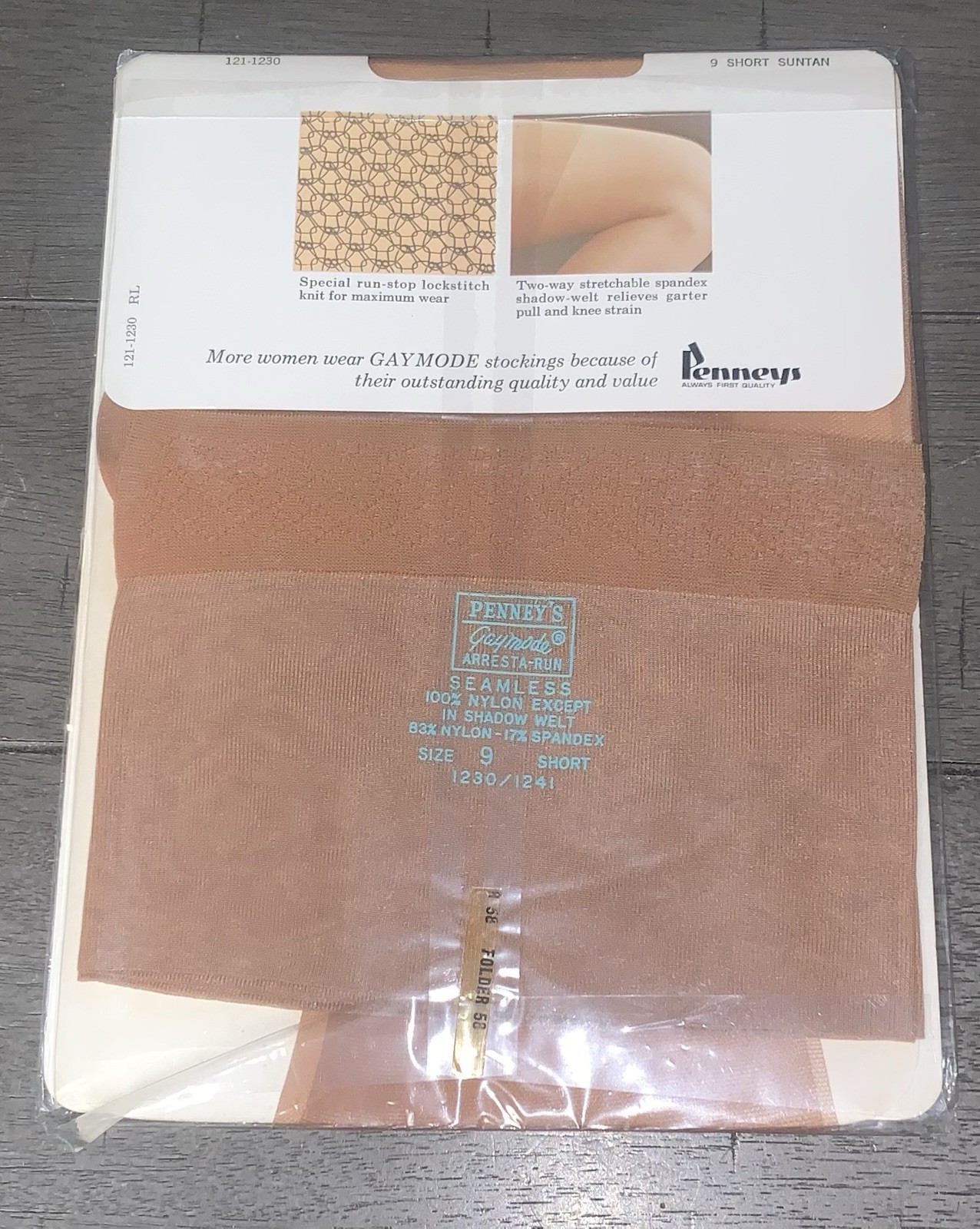 A7 NOS 80s ARRESTA-RUN GAYMODE THIGH HIGH STOCKINGS NYLON HOSIERY 9 SHORT SUNTAN