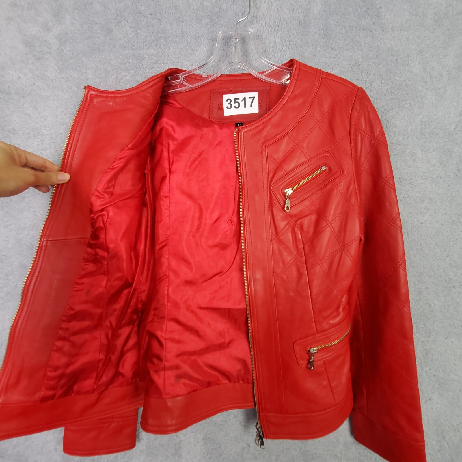 Vintage Womens Crop Lamb Leather Jacket XS Red Biker Harley Moto Full Zip Pocket