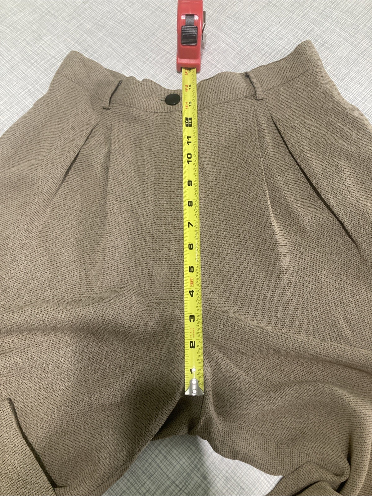 Vtg 90s Rena Rowan Saville Pleated Dress Pants Sz 10 Tan Rayon Acetate GUC