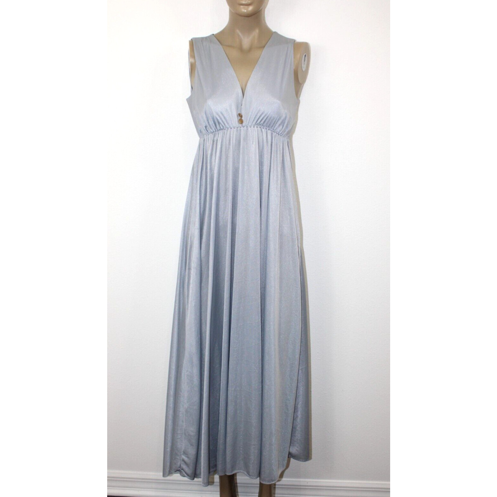 Nightgown Size S Vintage 70’s Silver Gray Satin Silky Long Full Flowy Women&rsquo;s