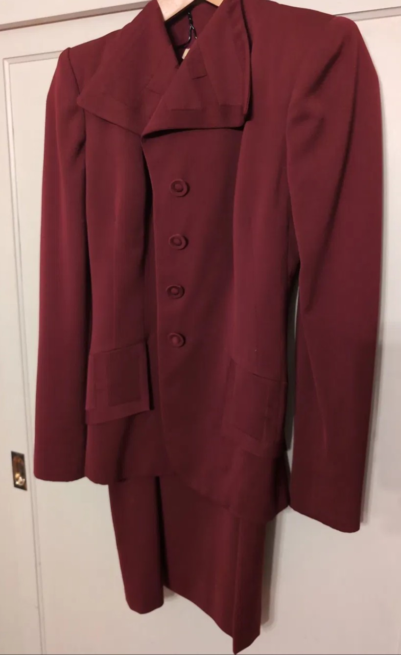 1940s Rummel Abbate California Custom Burgundy Gab Skirt Suit Vintage Wool