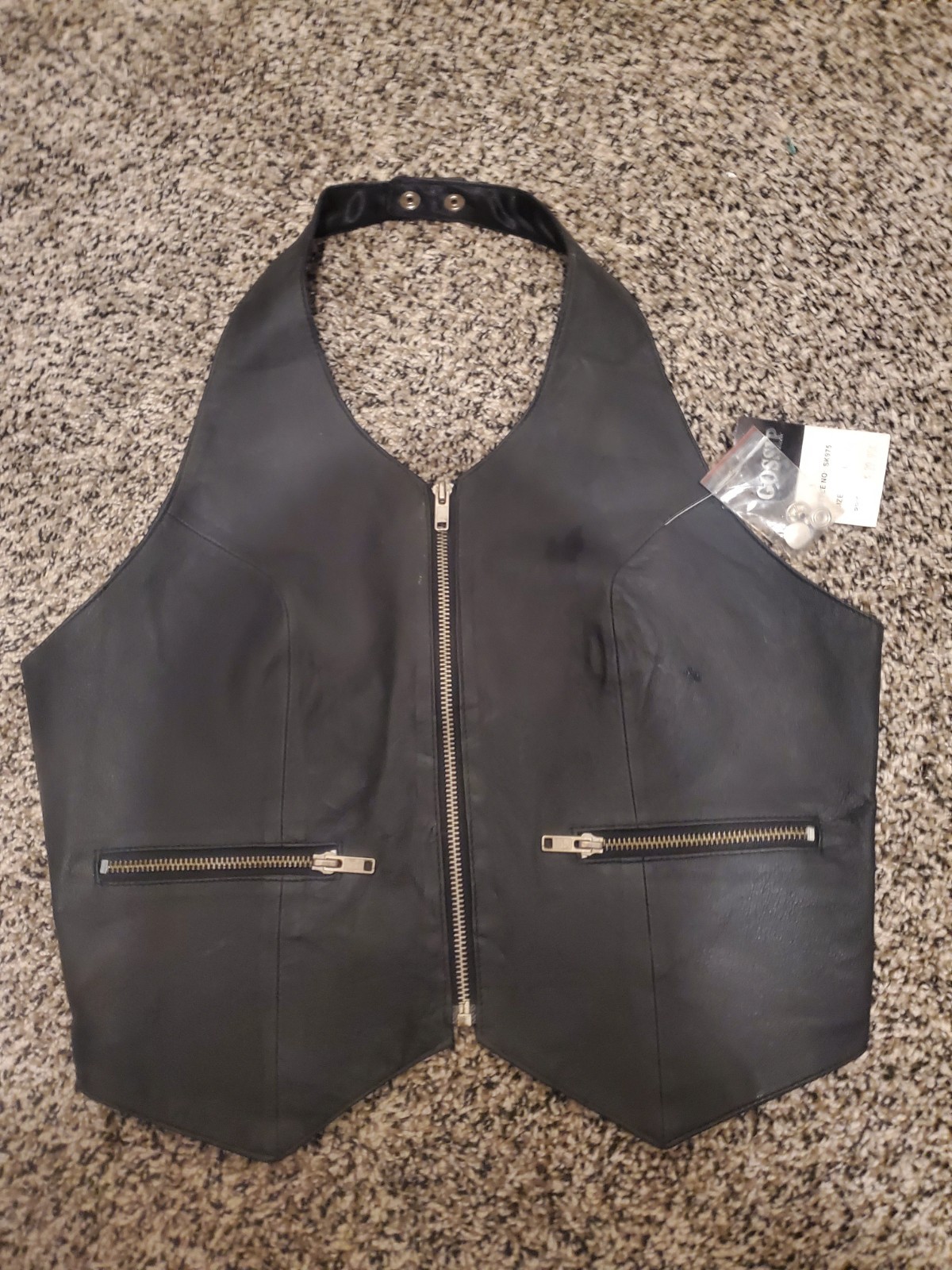 Women&rsquo;s « Gossip » Black Genuine Leather Biker Halter Vest Top Zip Front Sz Large