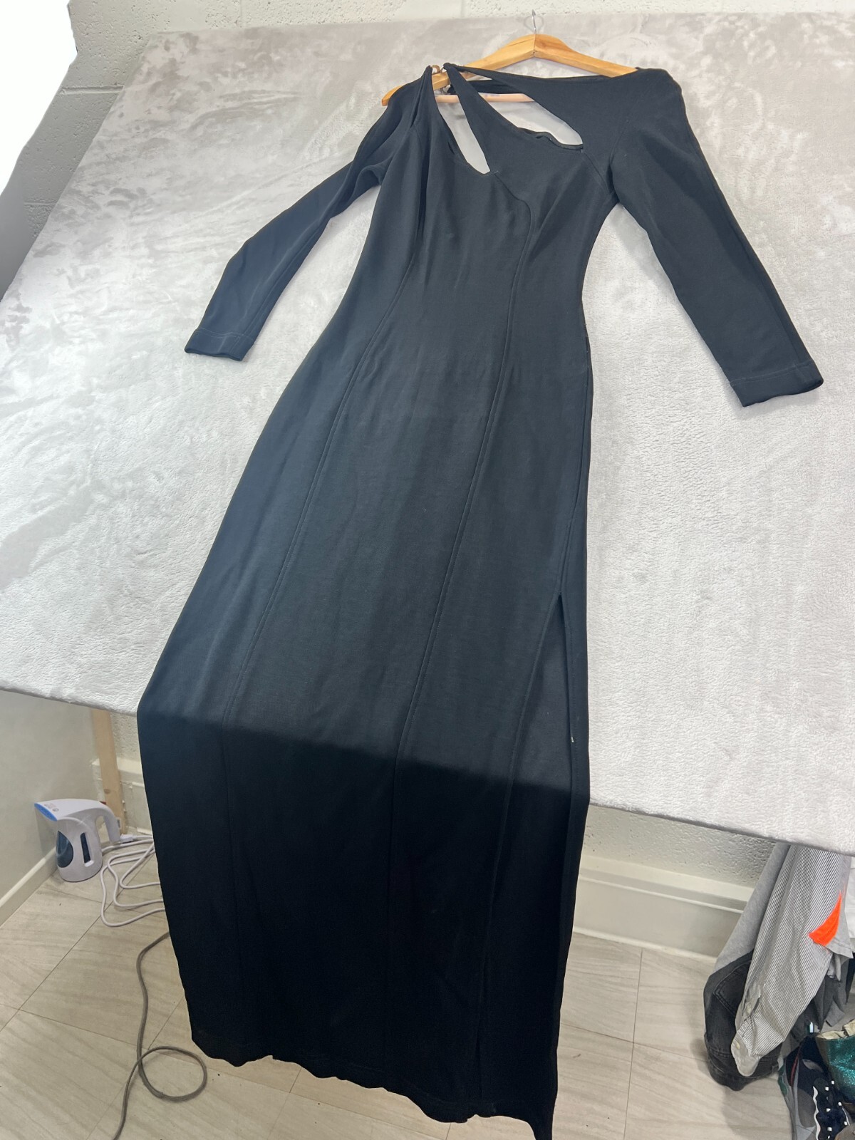 Vintage 90&rsquo;s TADASHI Shoji Formal Evening Gown Dress M Black Maxi Slit Bodycon