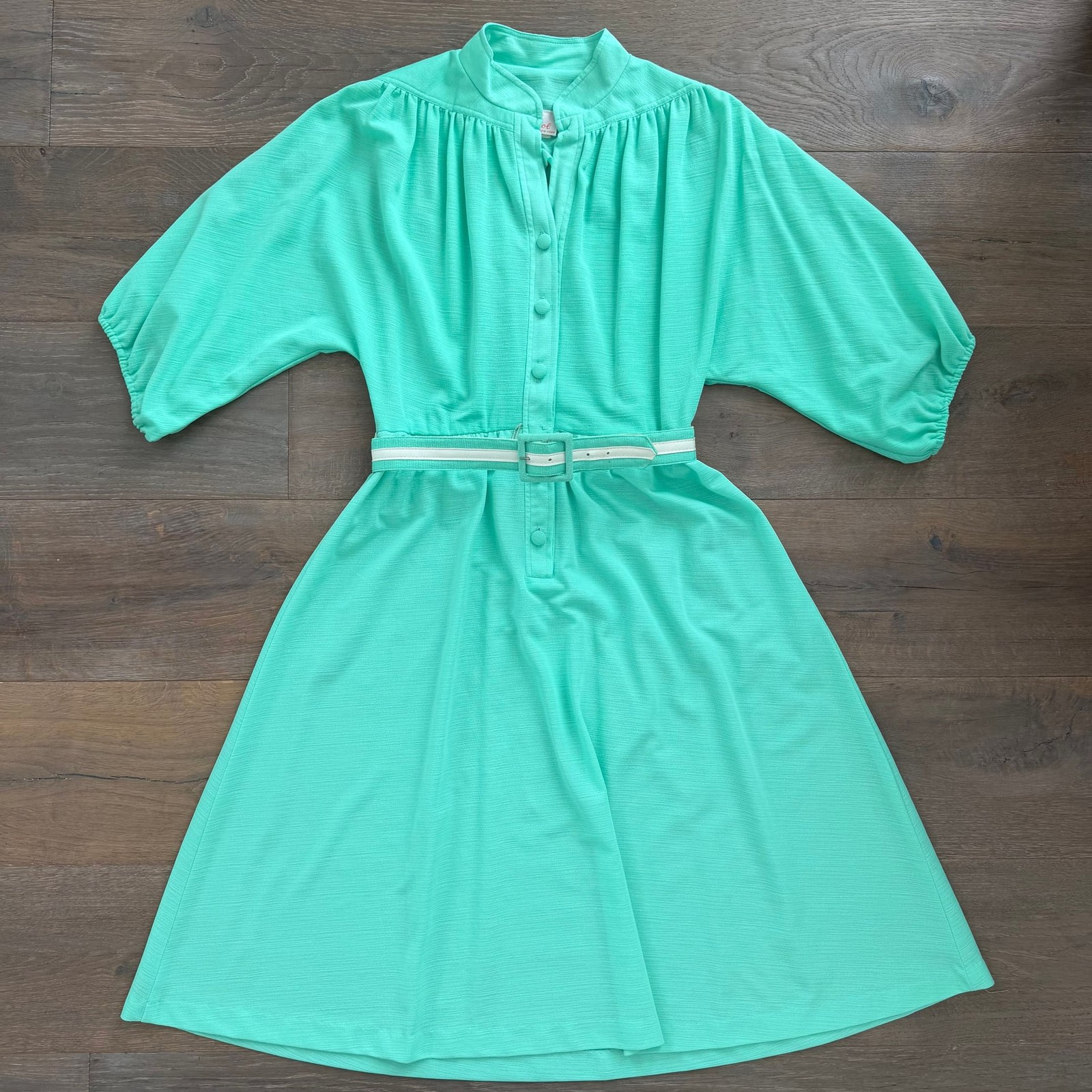 Vtg Lady Carol of New York Dress Mint Green Sz 12 Full Skirt w Original Belt