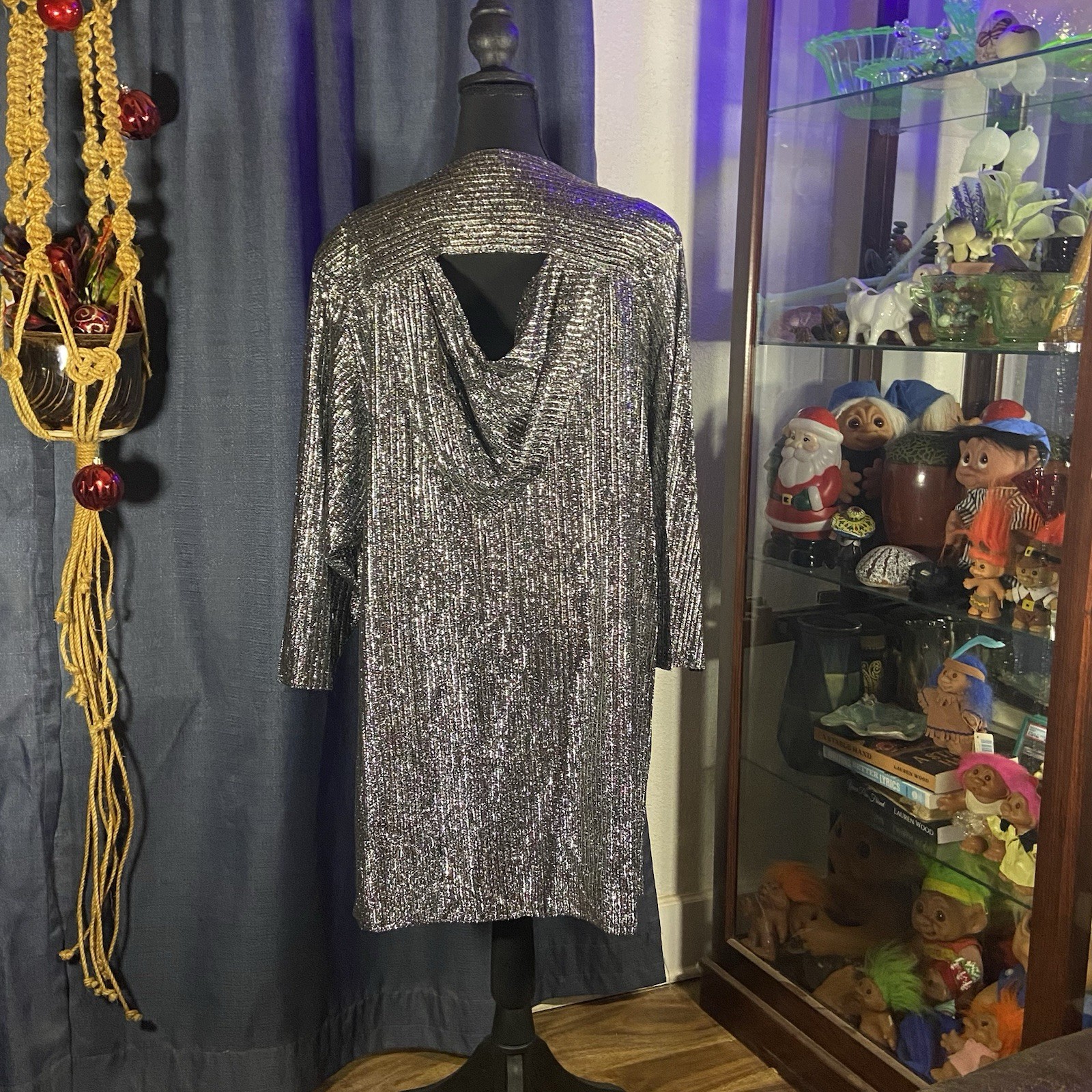 Vintage 70s Risa Ann New York Metallic Silver Gold Disco Jacket Cowl Back Glam L