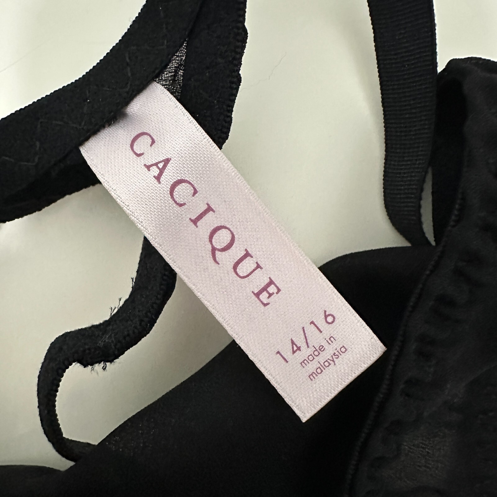 Cacique Thong String Panty Size 14/16 Black Sexy T-Back Lined Sheer Beach Summer