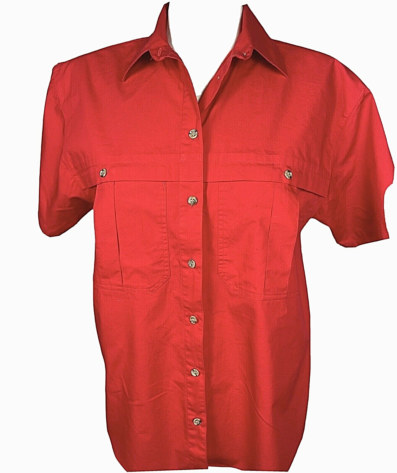 Vintage 70&rsquo;s Geoffrey Hunter casual button down red short sleeve shirt size M