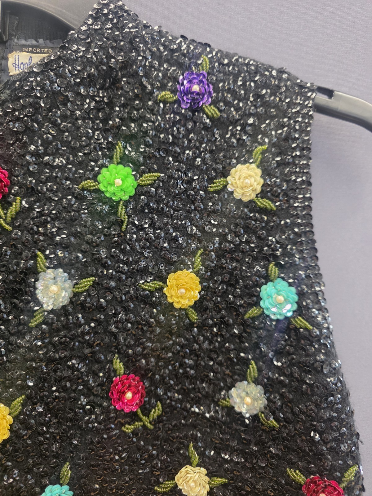 Hovland-Swanson 1960s Beaded Blouse Sequins Flowers RARE Sz 38 Mod Wool & Angora