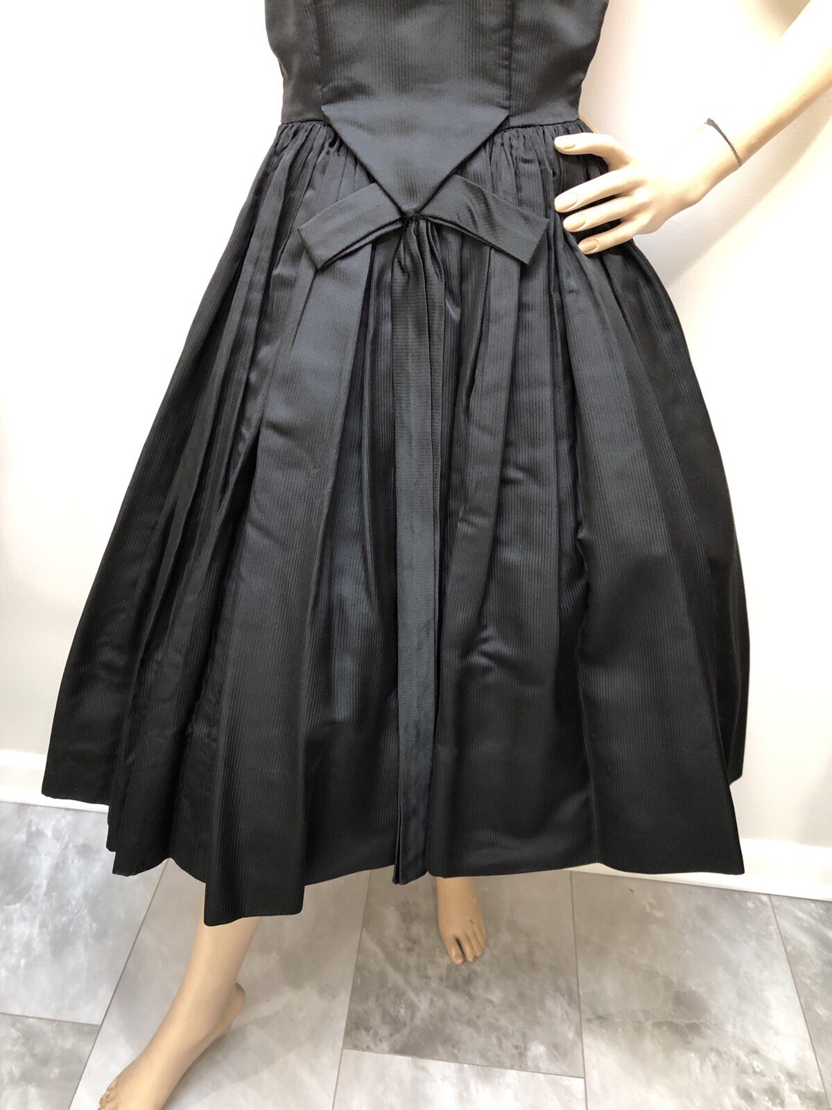 VTG 1950s OLEG CASSINI Silk Tuxedo Front BLACK TIE COUTURE Cocktail Dress XXS