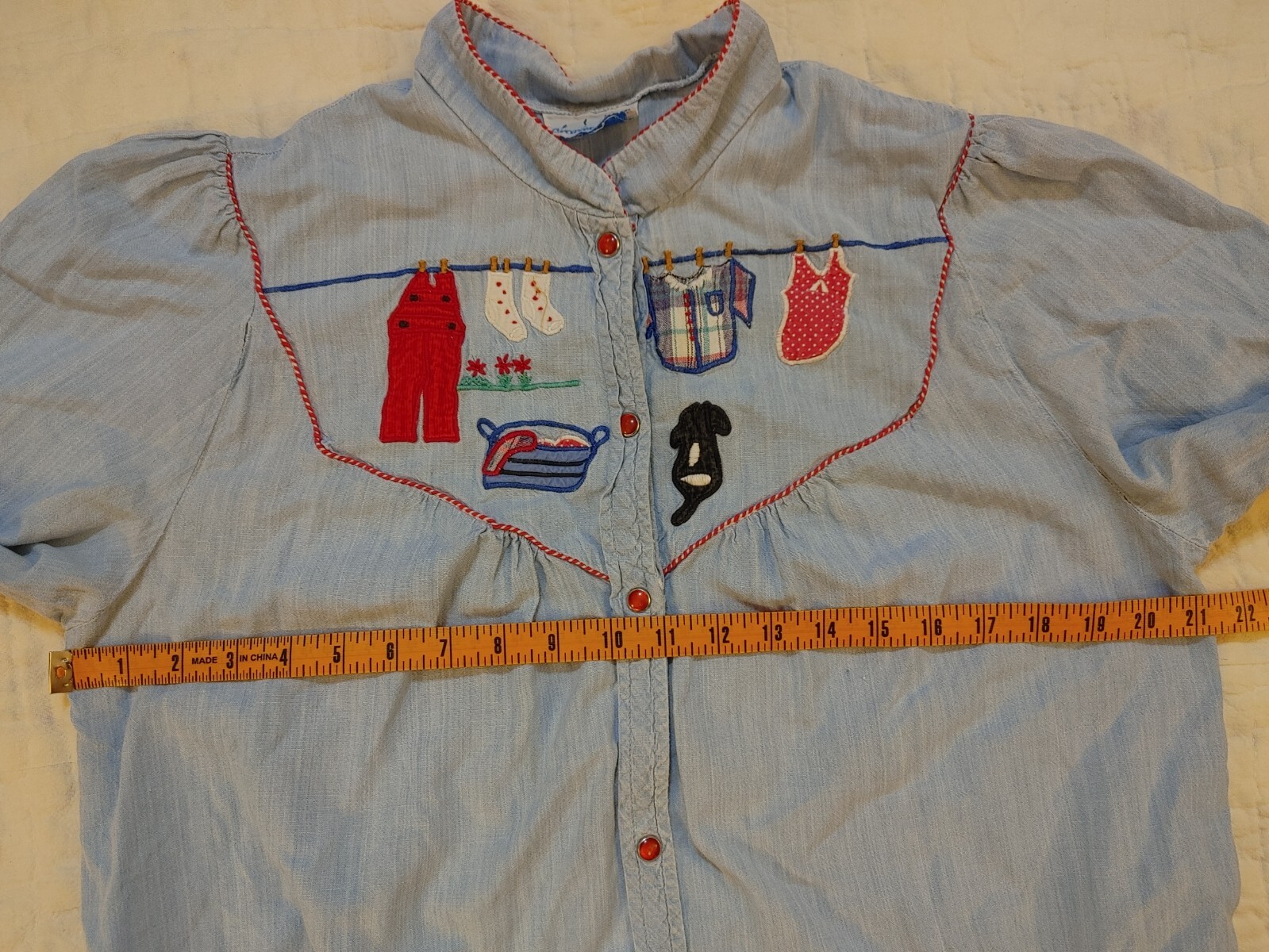 Vintage Smart Time Chambray Denim House Dress Womens sz S/M Snaps Grannycore