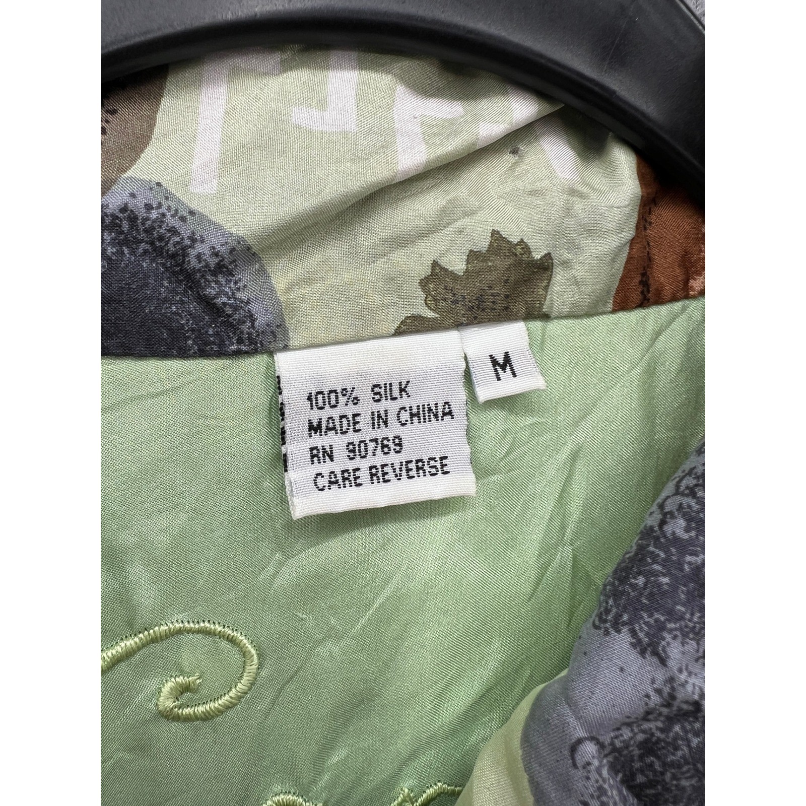 VTG Carte 100% Silk Bomber Jacket Abstract Medallion Print Sage Green Medium