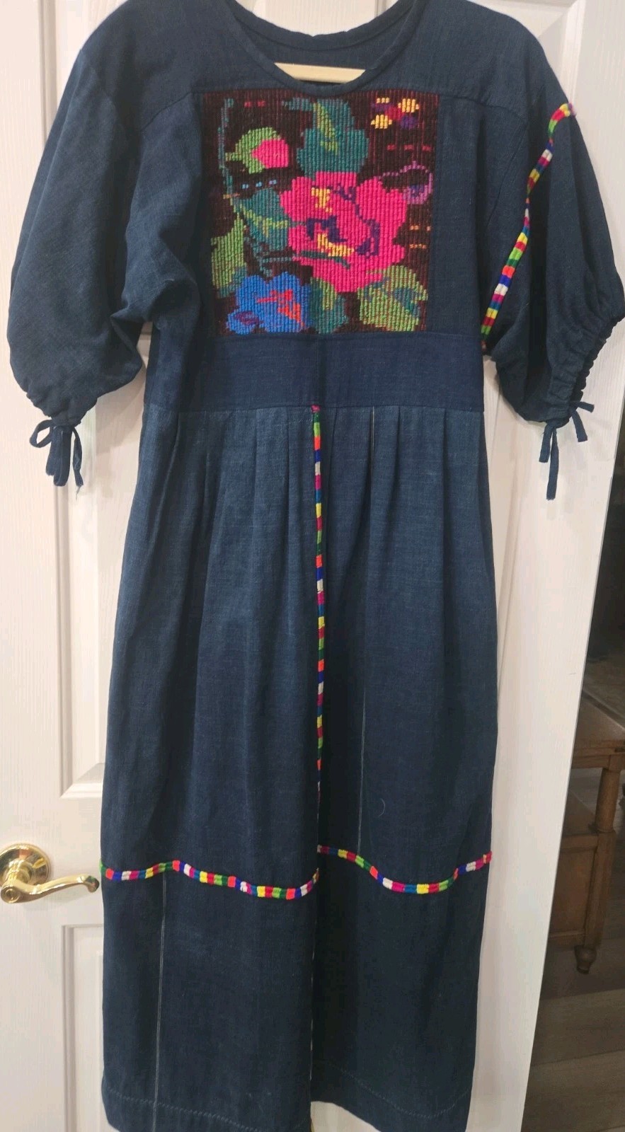 VTG 70s Handwoven Guatemalan Huipil Maxi Dress Embroidered Folk Textile Sz S