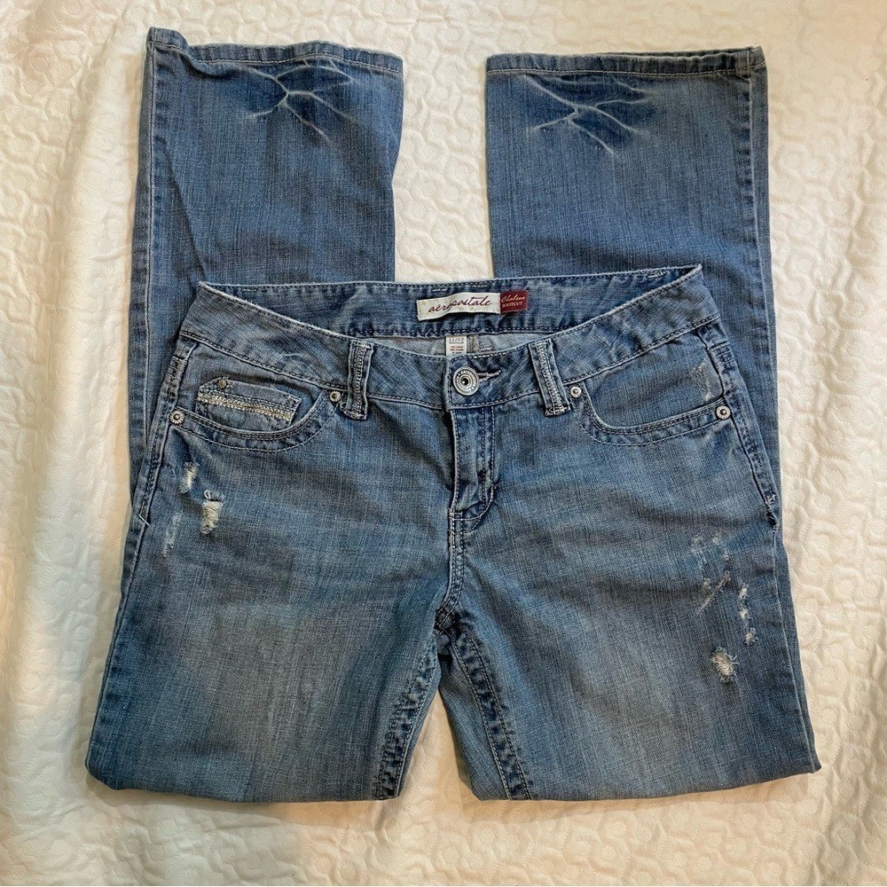 Y2K Aeropostale Vintage Women/Junior Distressed Blue Jeans 11 12 Chelsea Bootcut