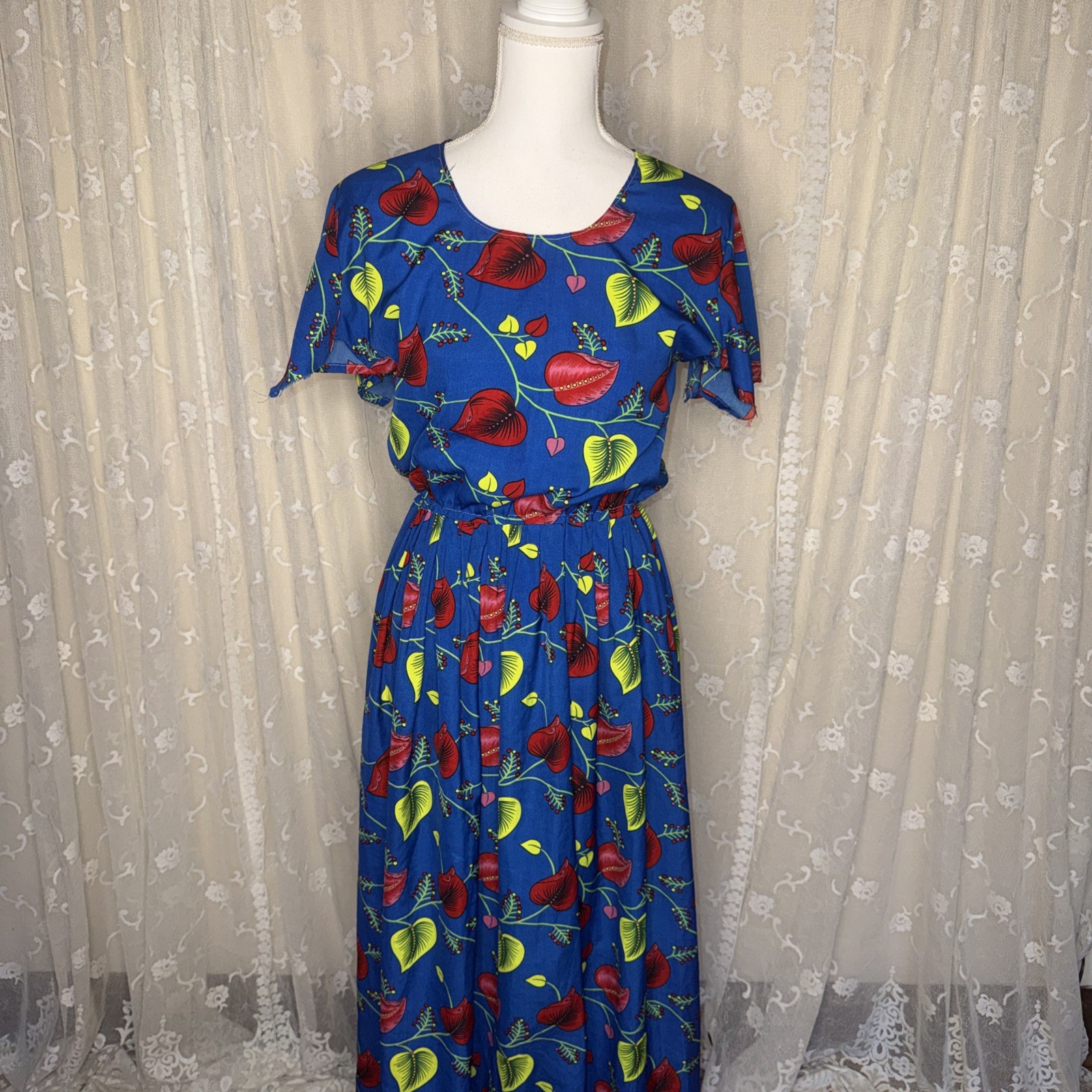 VTG Handmade Floral Print Opaque Shift Dress Size Small/Medium Needs Repair AsIs