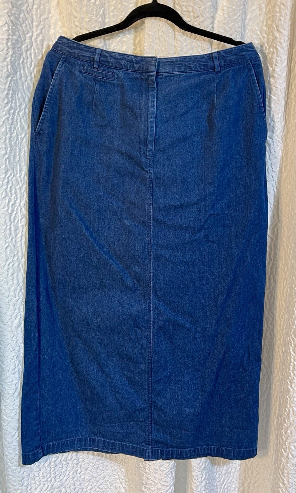 Vintage Talbots Deep Blue💙100% Cotton Denim Maxi Skirt Size 14 Long Slit EUC