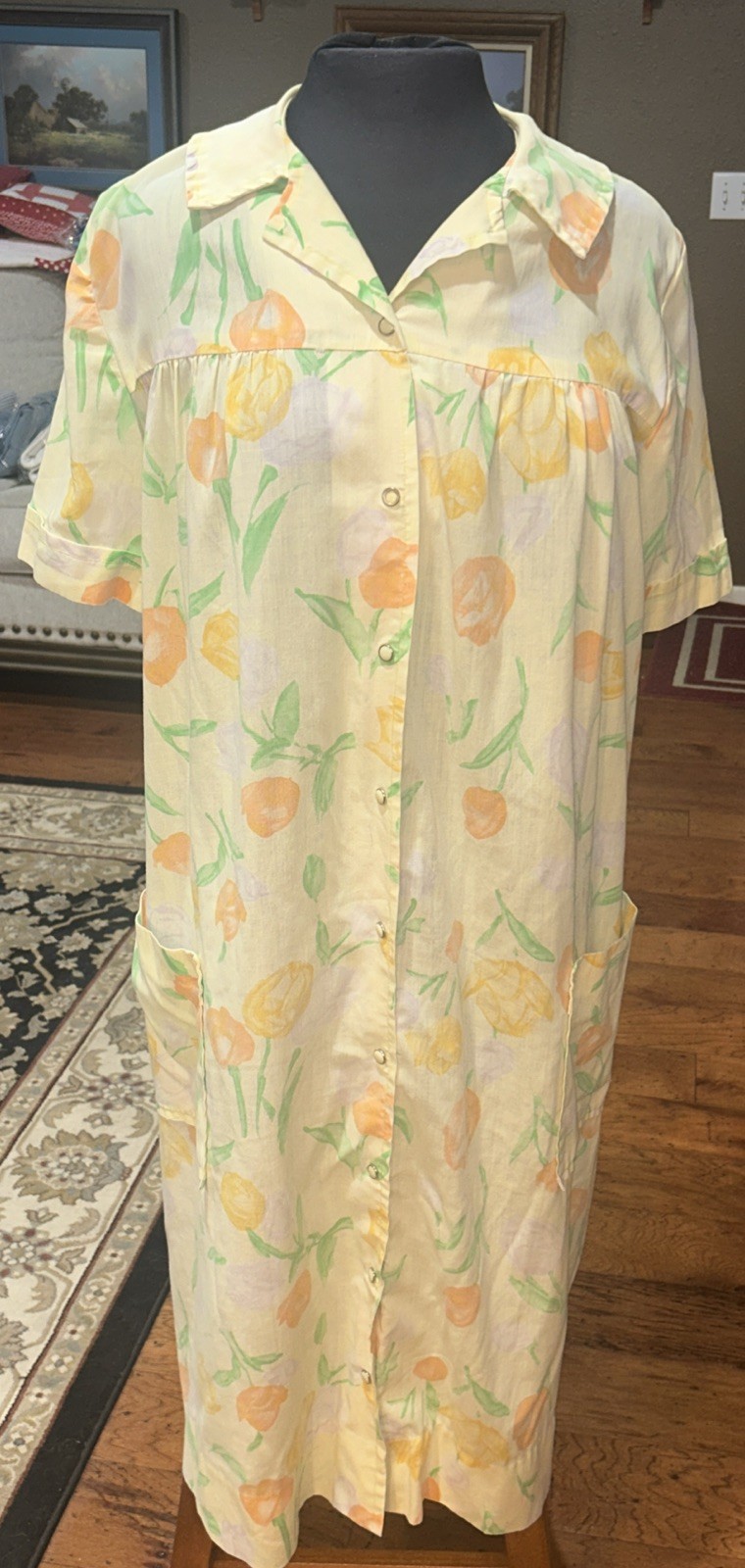 Vintage Cotton Snap From Yellow House Coat Housecoat GUC