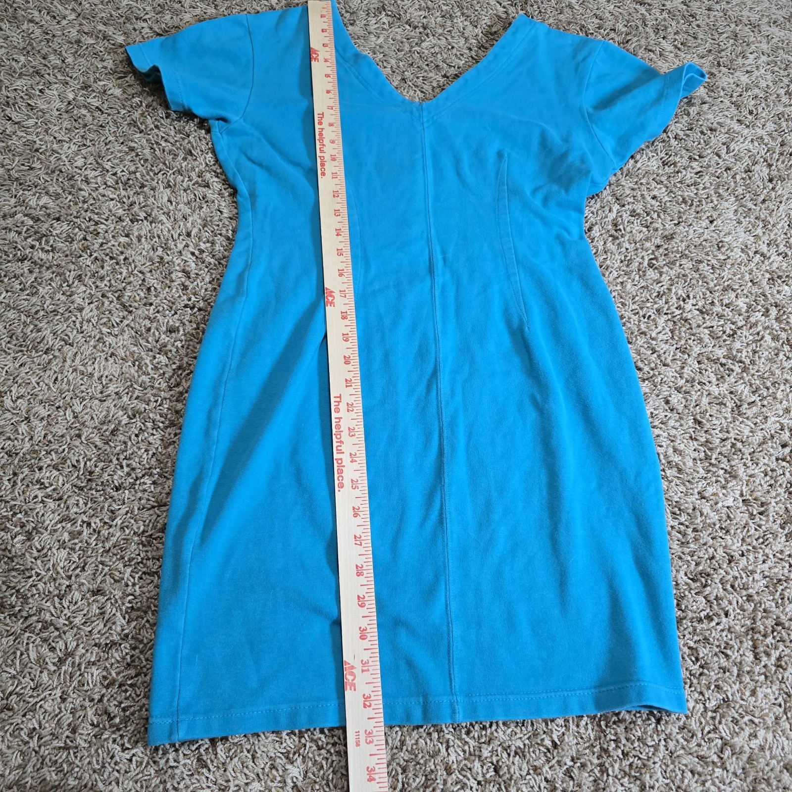 Vintage Sample Dress Blue Cotton Short Sleeve V-Neck Size M Made in Hong Kong