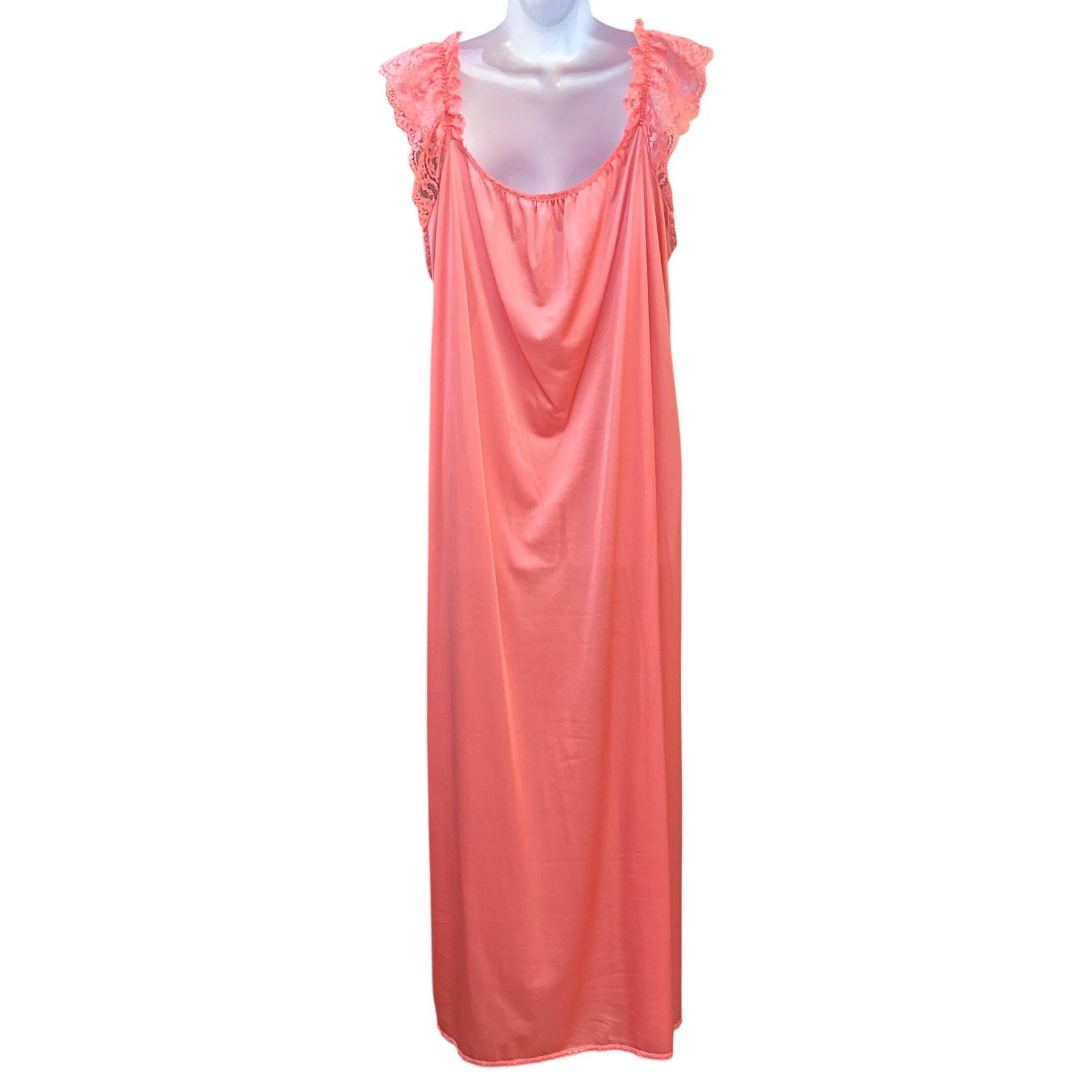 Vintage Miss Elaine Nightgown Coquette Romantic Coral Pink Lace Trim Medium