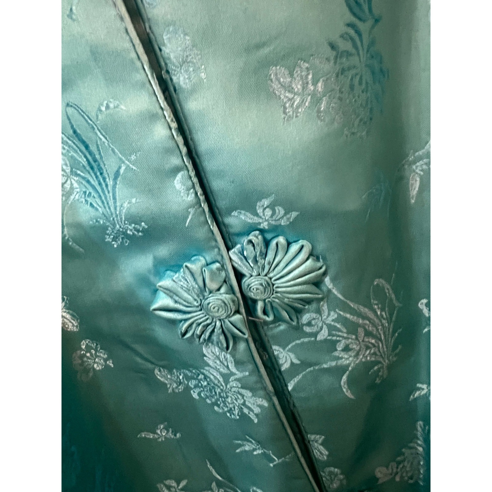 Vintage Cool BLue Silk Robe /Dressing Gown Floral Jacquard Old Money Luxury XL
