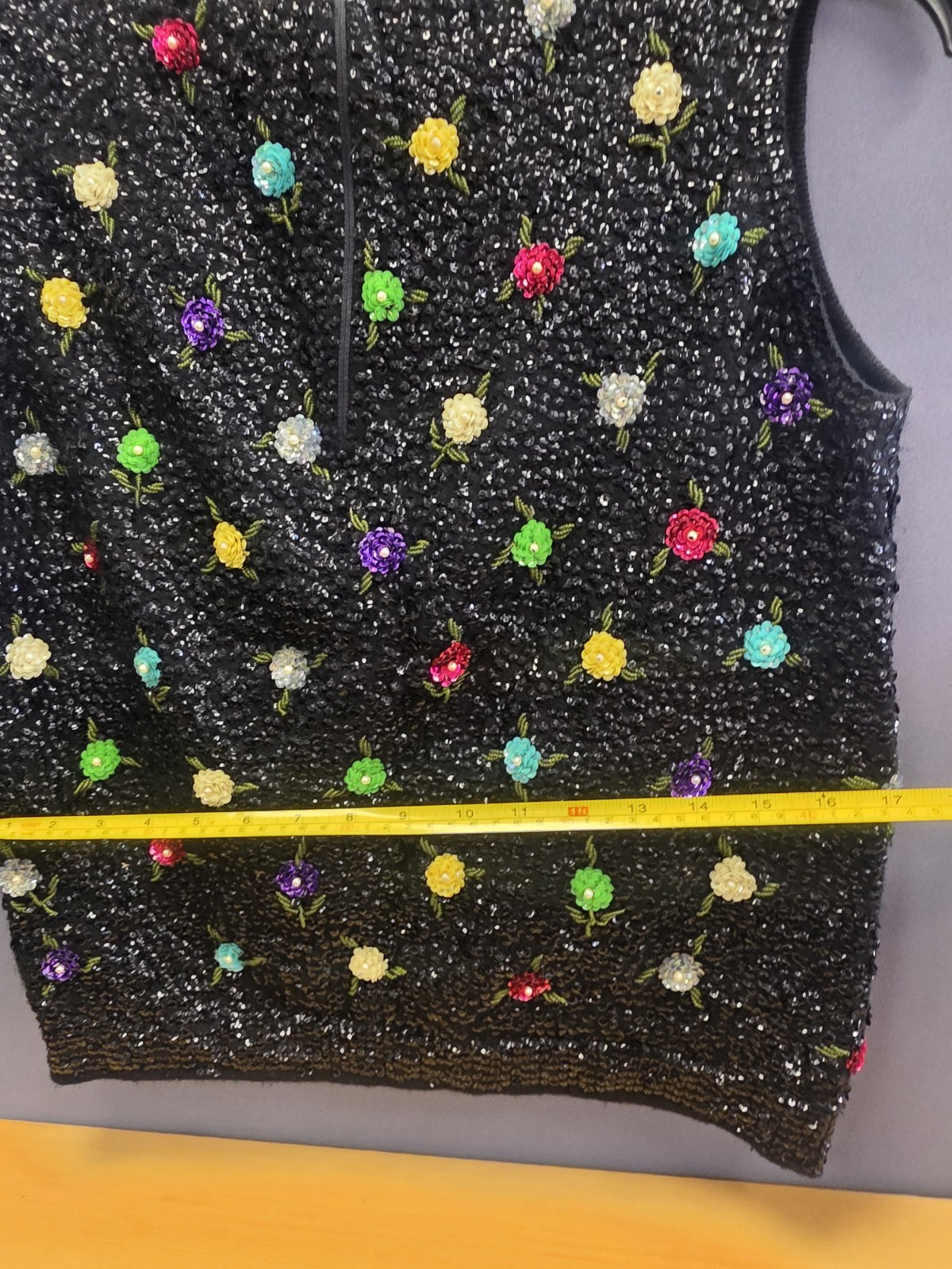 Hovland-Swanson 1960s Beaded Blouse Sequins Flowers RARE Sz 38 Mod Wool & Angora