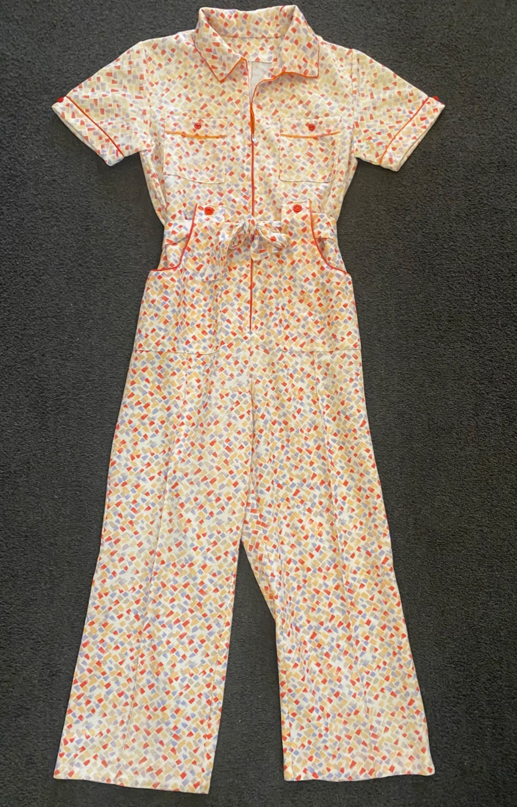 70&rsquo;s Retro Vintage Double Knit Polyester Jumpsuit W/Belt & Pockets Sz XS/S